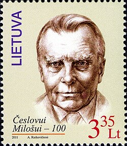 Lithuanian stamp, 100th anniversary of Miłosz's birth