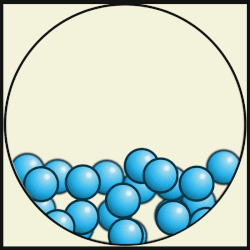 Simple illustration of particles in the liquid state – they can flow and change shape.