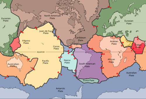 The tectonic plates of the lithosphere on Earth
