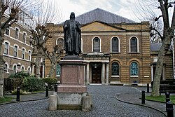 Wesley's Chapel in London was established by John Wesley, whose statue stands in the courtyard.