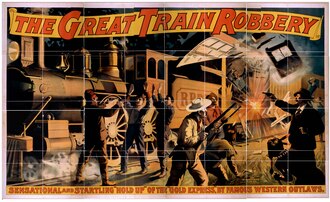 Advertisement for the 1896 play The Great Train Robbery, which inspired the 1903 film of the same name