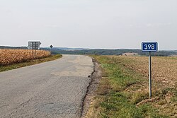 Sign of a second-class highway II/398 in the Czech Republic