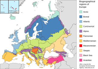 Biogeographic regions of Europe and bordering regions
