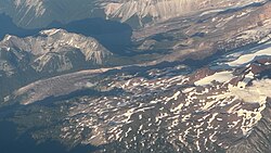 The rocky area left behind after the retreat of the North Mowich Glacier seen in July 2024