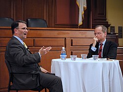 Former lobbyist Jack Abramoff having a discussion with Lessig