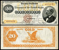 After his assassination Garfield was honored on the 1882 U.S. Large gold certificate