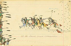 Ledger drawing of a scene from the massacre by Cheyenne eyewitness and artist Howling Wolf.