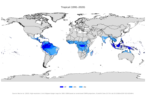 Areas of the world with tropical climates. Af Am Aw/As