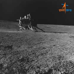 The Chandrayaan-3 lander on the surface of the Moon, imaged by the rover Pragyan from 15 meters away