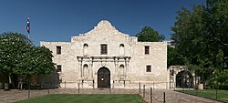 The restored Spanish colonial church of the Alamo as it appears today.
