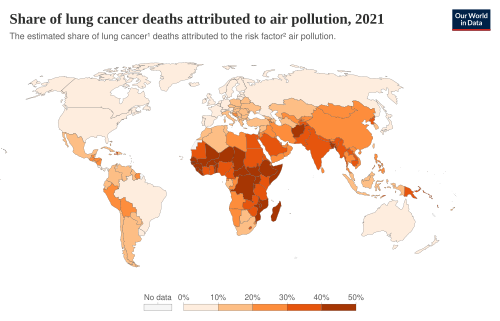 Share of lung cancer deaths attributed to air pollution