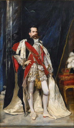Wearing the robes of the Order of the Garter
