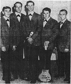 The Beach Boys on New Year's Eve 1961; from left: Dennis Wilson, Mike Love, Brian and Carl Wilson, Al Jardine
