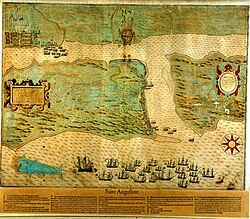 Map depicting Sir Francis Drake's 1586 attack on St. Augustine