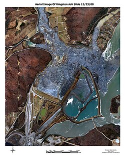Aerial photograph of the site of the Kingston Fossil Plant coal fly ash slurry spill taken the day after the event