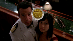 Harm (David James Elliott) and Mac (Catherine Bell) use a challenge coin to determine who will resign their commission.