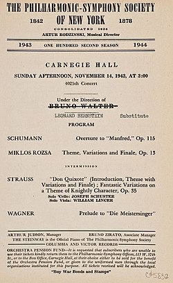 Carnegie Hall playbill, November 14, 1943Radio announcement:Duration: 23 seconds.0:23