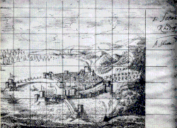 A view of Rhodes by John Webb, which was painted on a backshutter for the first performance of The Siege of Rhodes (1656)