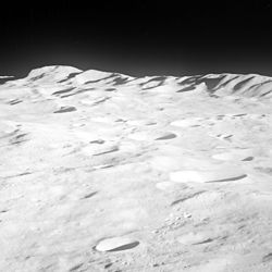 Apollo 8 photograph showing the mountains along the northern rim of the basin