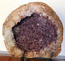 An amethyst geode that formed when large crystals grew in open spaces inside the rock
