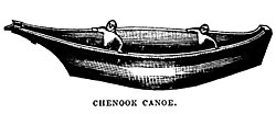 Drawing of a Chinook dugout canoe from a memoir of the Oregon Country published in 1844