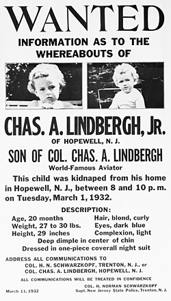 1932 missing person poster for Lindbergh's son