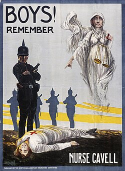 Australian government recruiting poster 1915 (using Edith Cavell's "martyrdom")