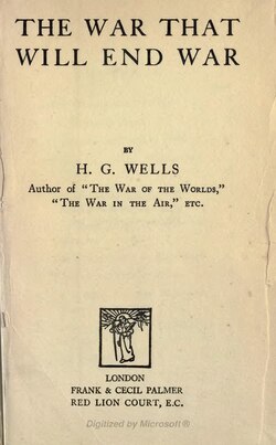 Title page of Wells's The War That Will End War (1914)