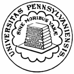 The 1894 version of the seal of the University of Pennsylvania, with the school's present name in Latin