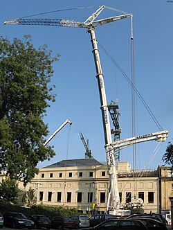 A telescopic mobile crane with truss luffing jib