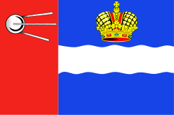 The flag of Kaluga, featuring Sputnik 1