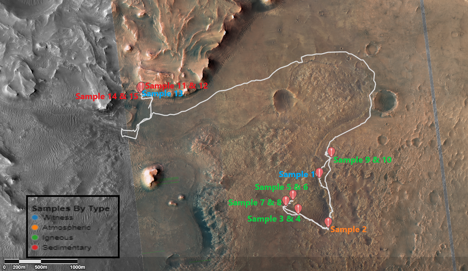 Mapping Perseverance's samples collected to date