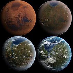 Artist's conception of the process of terraforming Mars as discussed in some works of science fiction