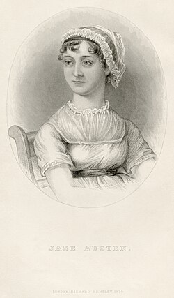 Depiction of Austen from A Memoir of Jane Austen (1871) written by her nephew James Edward Austen-Leigh, and based on the sketch by Cassandra. All subsequent portraits of Austen are generally based on this, including on the reverse of the Bank of England £10 note introduced in September 2017.