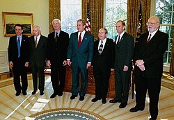 Case Western's 2003 Nobel Prize winners – Paul C. Lauterbur and Peter Agre (1st and 2nd from right) with President George Walker Bush