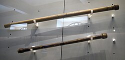 "Cannocchiali" telescopes at the Museo Galileo, Florence, suspected to be Galilean telescopes (top: 1610–1630; bottom: 1609–1640)[45]