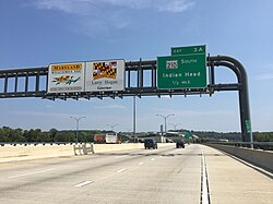 "Maryland Welcomes You" sign on the Outer Loop over the Woodrow Wilson Bridge