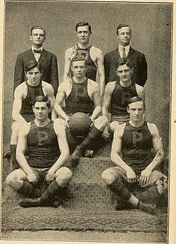 The 1907–1908 Penn Quakers basketball team, in a photo that appeared in Spalding's Official A.A.U. basketball guide (September 1907)