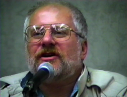 Chris Claremont at a comic convention in New York City around 1990
