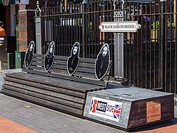 Black Sabbath bench on Black Sabbath Bridge on Broad Street in the band's home city Birmingham