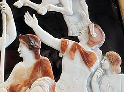 Great Cameo of France detail depicting Livia (left), Drusus (center), and Agrippina the Elder (right).[33]