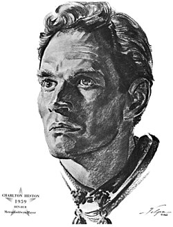 Drawing of Heston after he won an Oscar for Ben-Hur in 1959 (artist: Nicholas Volpe)