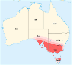 2009 southeastern Australia heat wave, thermal map approximate affected area shown in red