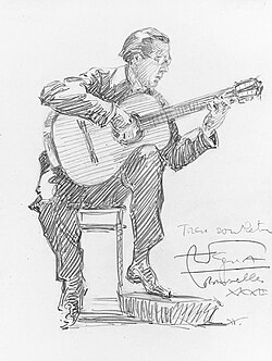 Segovia at a recital in the "Concerts Ysaye" in Brussels, 15 December 1932 (Hilda Wiener, 1877–1940)