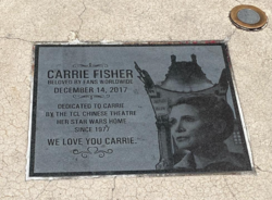 Plaque honoring Fisher outside Grauman's Chinese Theatre in Hollywood.