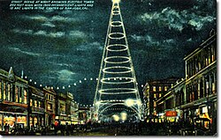 A postcard depicting the San Jose electric light tower
