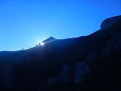 Sunset at the equinox from the prehistoric site of Pizzo Vento at Fondachelli Fantina, Sicily