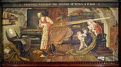 Crabtree watching the transit of Venus A.D. 1639 by Ford Madox Brown – one of the Manchester Murals. Crabtree is depicted as an old man although he was only 29 years old when he made the observation.