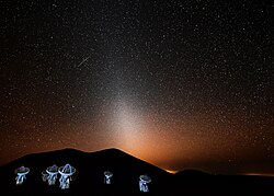 Zodiacal light seen behind the Submillimeter Array from the summit of Mauna Kea