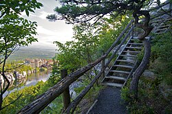 Parts of many hiking trails around Lake Mohonk, New York State, US, include stairways which can prevent erosion